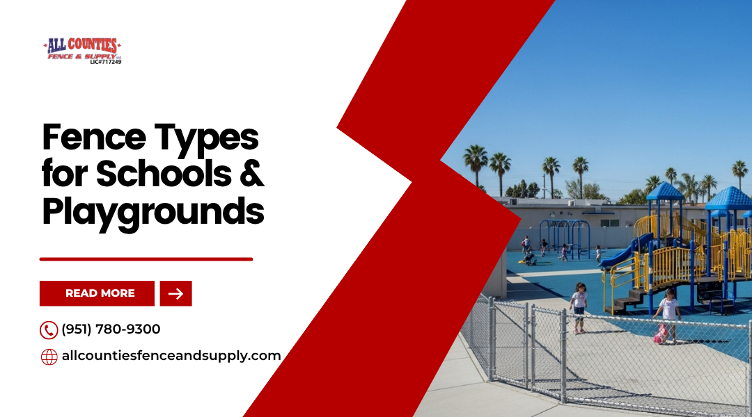 San Bernardino school playground with safe, durable fencing and landscaped surroundings.