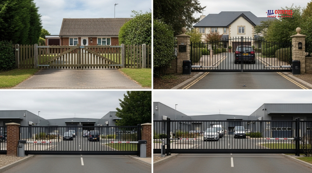Examples of gate systems based on daily usage — manual for homes, automatic for estates, and sliding for commercial properties with heavy traffic.