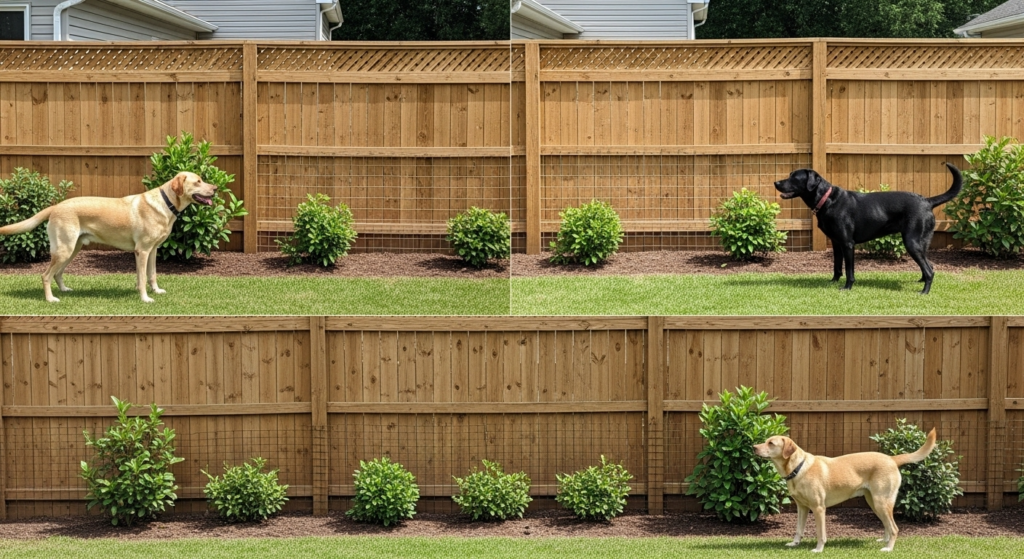 Upgraded existing fence with dig guard, roll bars, and mesh for multi-dog containment.