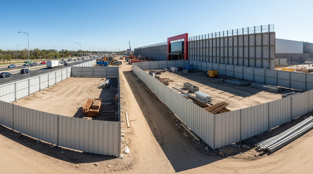 Construction site fencing comparison showing temporary panels and reinforced barriers based on project scale and risk level