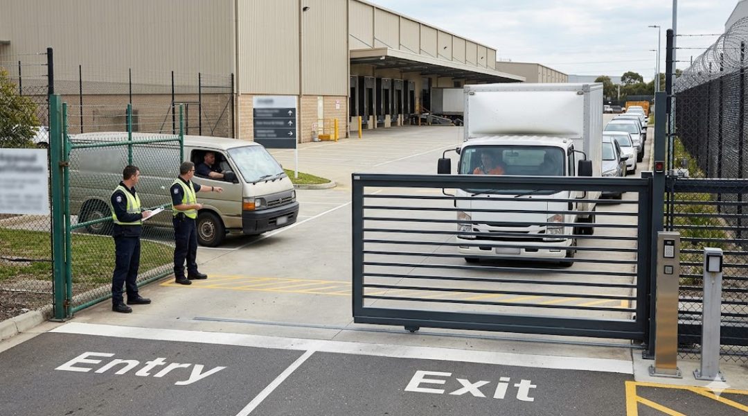 Manual gate control compared to automatic gate system showing improved scalability and traffic flow at a commercial facility entrance
